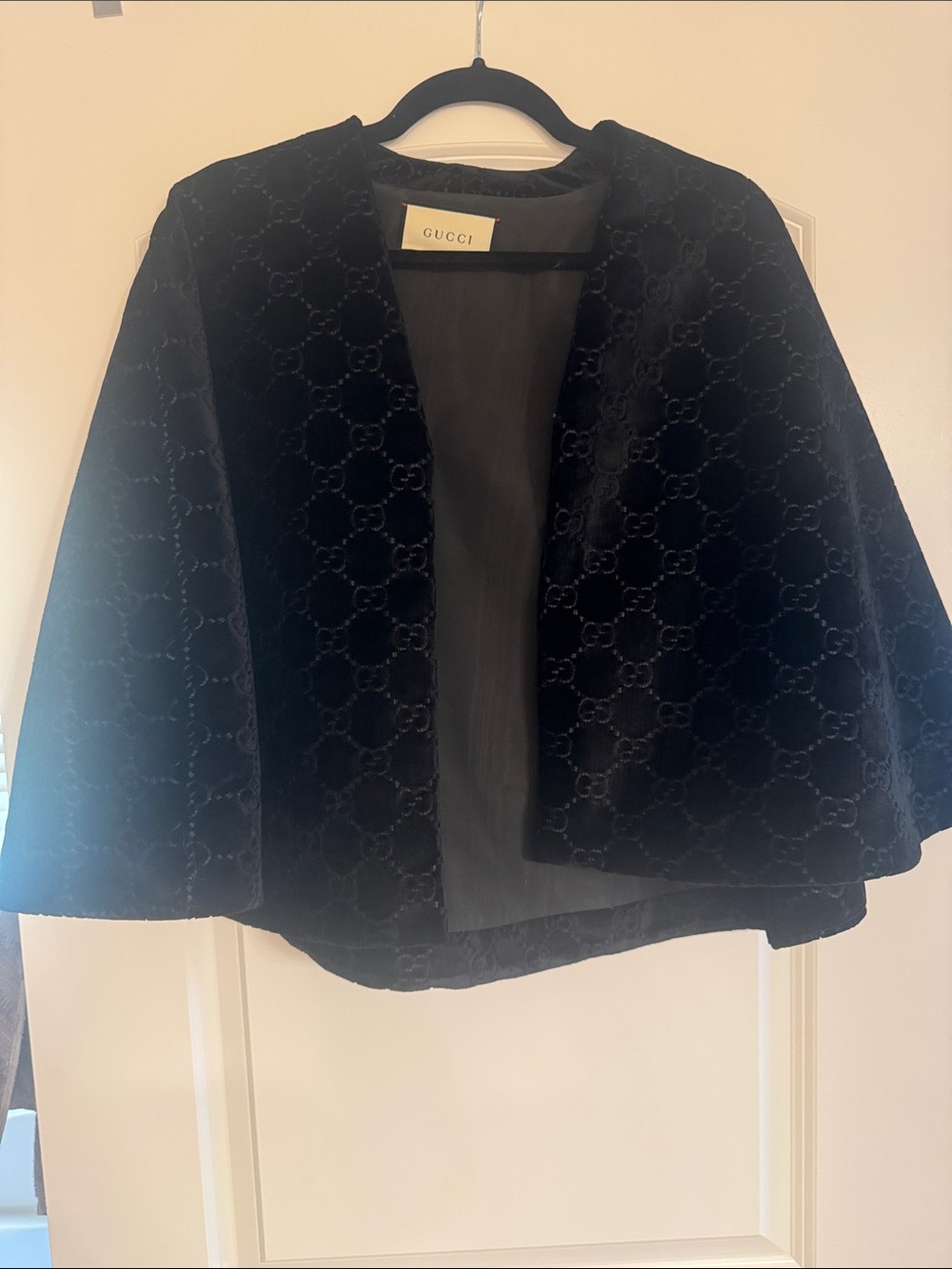 Gucci Black Velvet Open Cape Shrug